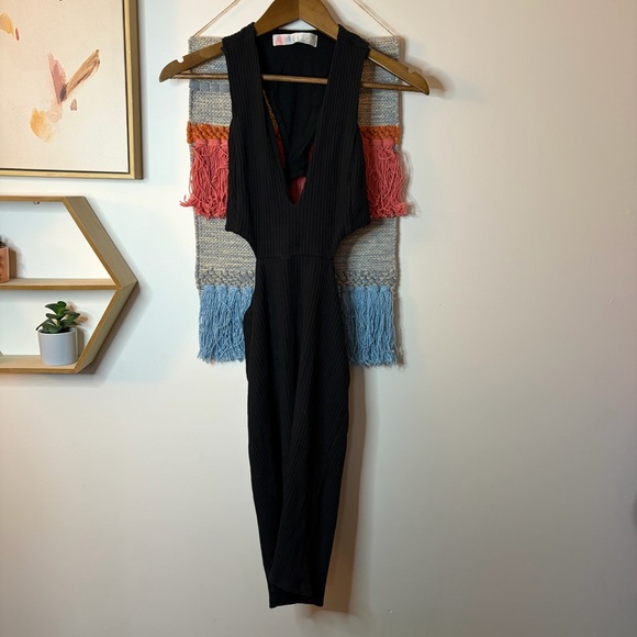 Free People Dresses & Skirts - Free People Beach Black Ribbed Cutout Bodycon Dress Medium